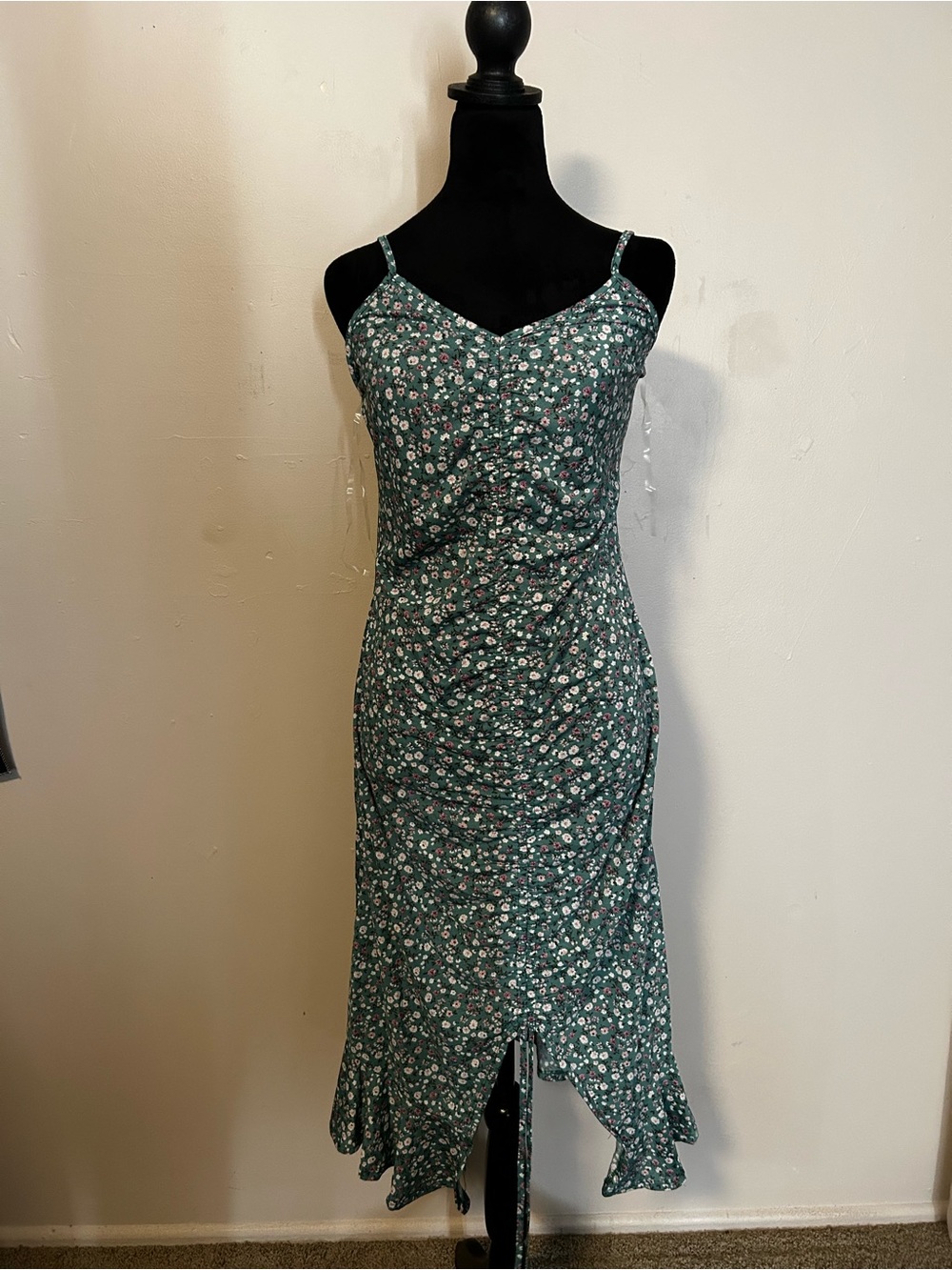 Liberty Love Green Floral Midi Slip Dress with Ruffle Hem